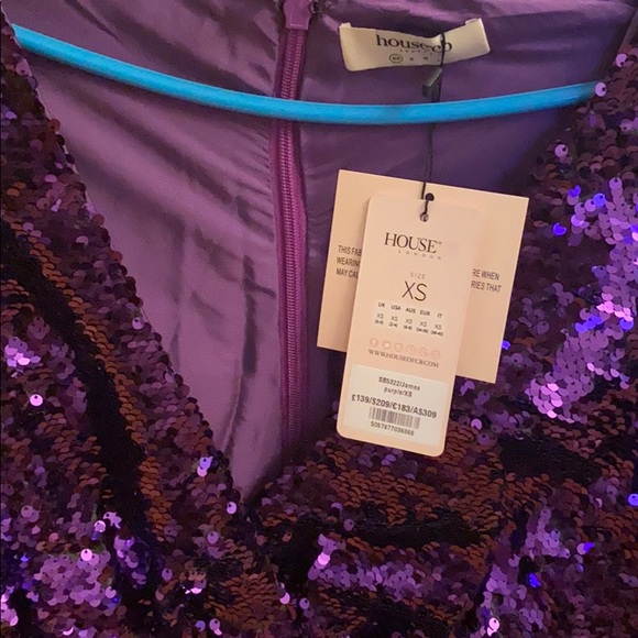 HOUSE OF CB JAMES VIOLET SEQUIN WRAP MINI DRESS - Picture 4 of 7